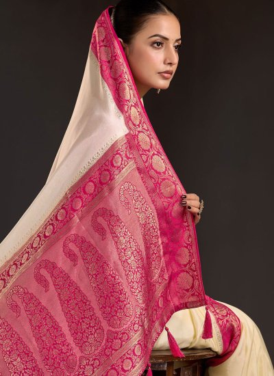 
                            Cream Woven Saree