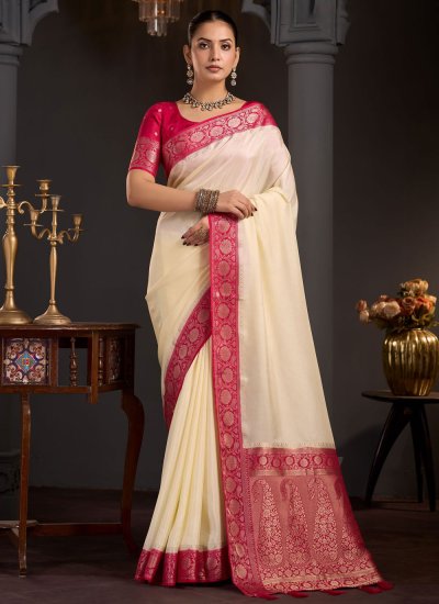 Cream Woven Saree