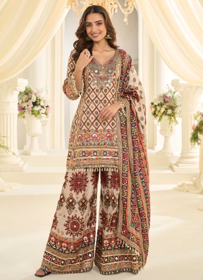 Crepe Silk Aari Multi Colour Salwar Kameez