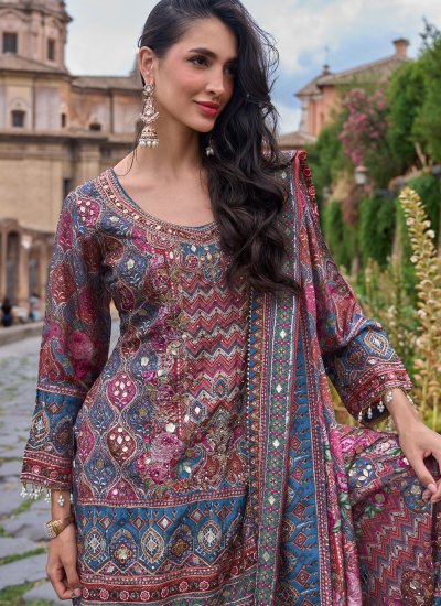 
                            Crepe Silk Gota Work Palazzo Salwar Kameez in Multi Colour