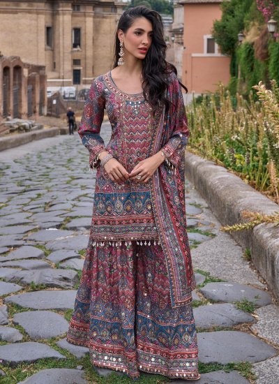 Crepe Silk Gota Work Palazzo Salwar Kameez in Multi Colour