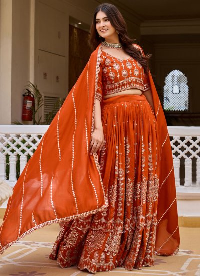 
                            Customary Orange Ceremonial Designer Lehenga Choli