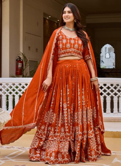 Customary Orange Ceremonial Designer Lehenga Choli