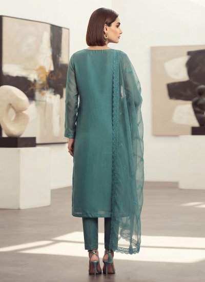 
                            Cute Organza Teal Salwar Kameez