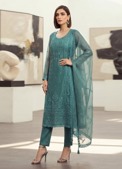 Cute Organza Teal Salwar Kameez