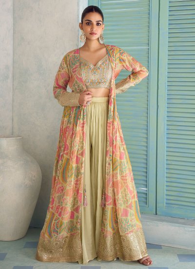 Dainty Beige Embroidered Chinon Salwar Kameez