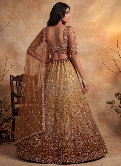 
                            Dainty Sequins Net Brown and Yellow Lehenga Choli
