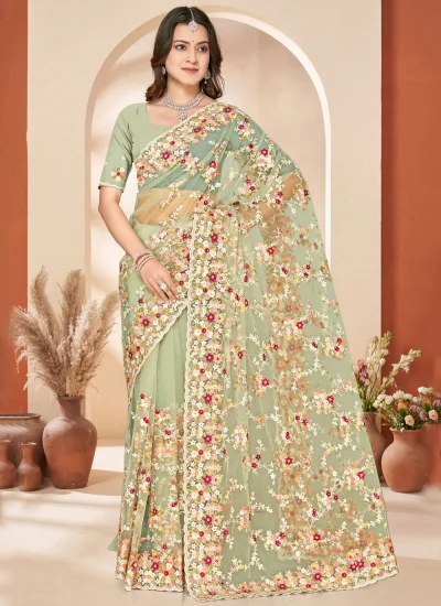 Dashing Net Green Contemporary Saree