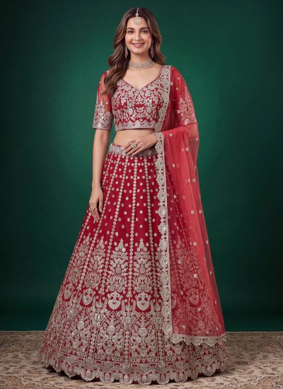 Dashing Red Dori Work Designer Lehenga Choli