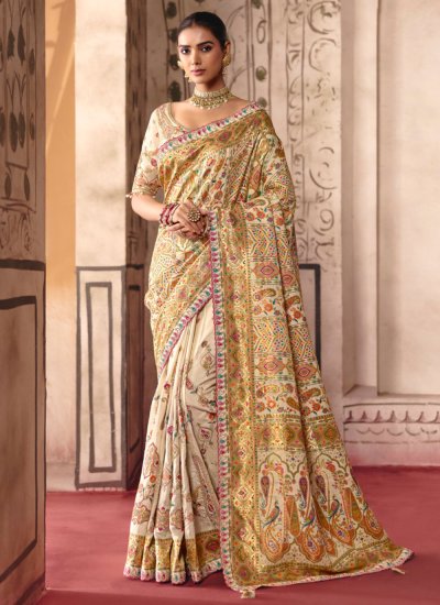 Delectable Silk Embroidered Cream Classic Saree