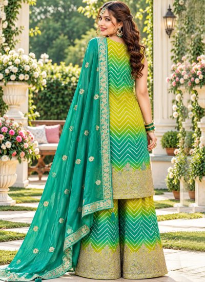 
                            Delightful Chinon Green and Sea Green Salwar Kameez