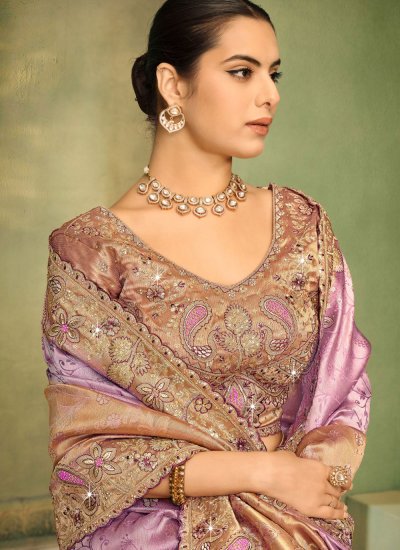 
                            Delightful Silk Embroidered Lavender Classic Saree