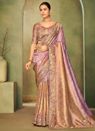 Delightful Silk Embroidered Lavender Classic Saree