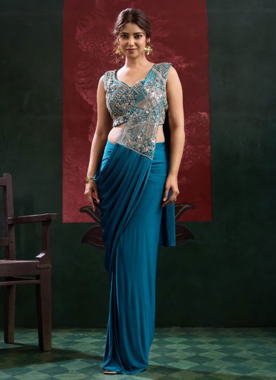 Delightsome Beads Lycra Rama Saree