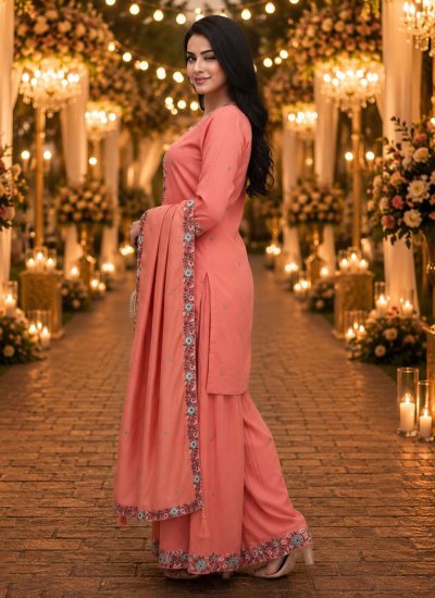 
                            Delightsome Peach Embroidered Trendy Salwar Kameez