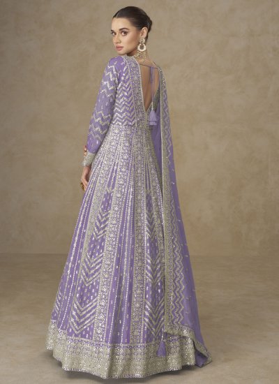 
                            Demure Chinon Zari Lavender Gown 