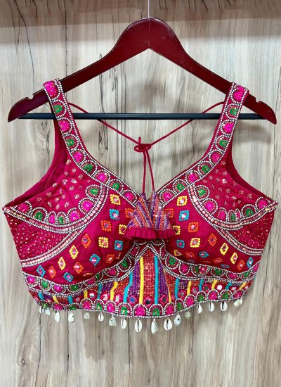 Designer Blouse Embroidered Silk in Pink Colour