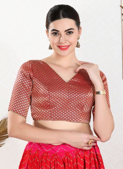 Designer Blouse Weaving Brocade in Red Colour