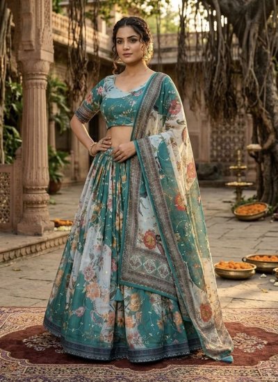 Designer Lehenga Choli Digital Print Silk in Multi Colour