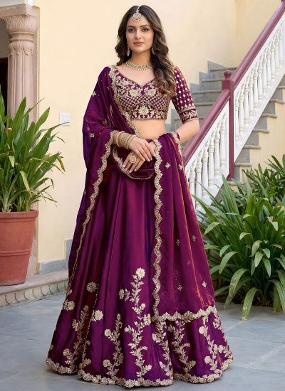 Designer Lehenga Choli Sequins Silk in Wine Colour