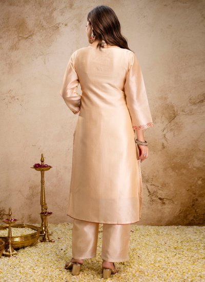 
                            Digital Print Silk Salwar Kameez in Cream Colour