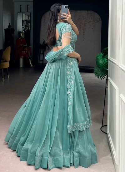 
                            Dignified Fancy Fabric Thread Work Sea Green Designer Lehenga Choli