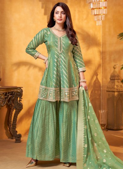 Dignified Sea Green Embroidered Salwar Kameez