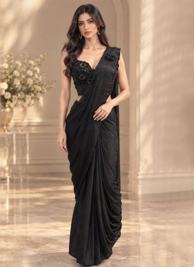 Distinctive Beads Imported Black Contemporary Saree