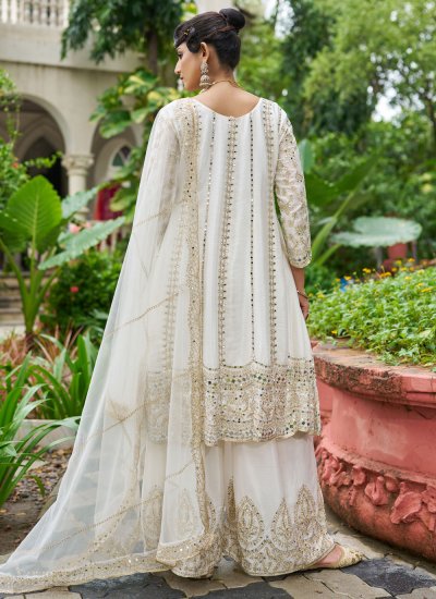 
                            Distinguishable Mirror Chinon White Palazzo Salwar Suit