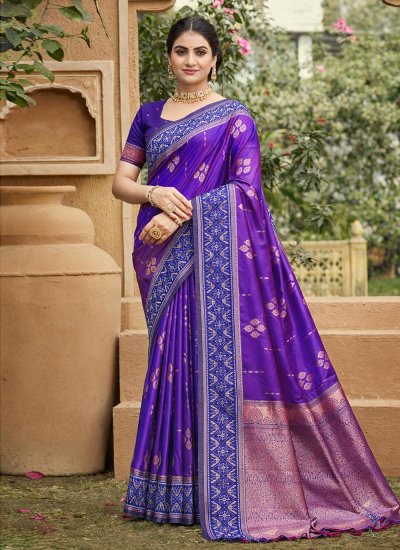 Distinguishable Purple Weaving Silk Contemporary Saree