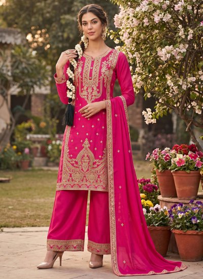 Divine Pink Embroidered Chinon Salwar Kameez