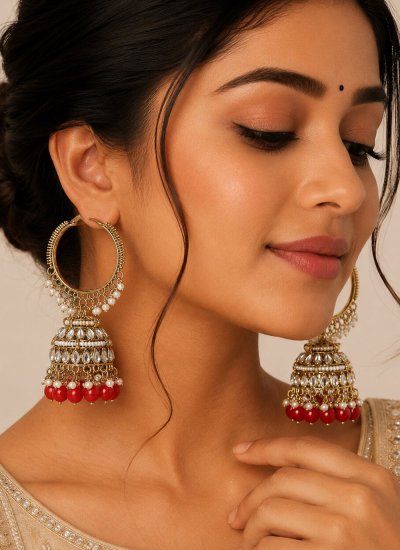 
                            Ear Rings Stone Work in Red Colour