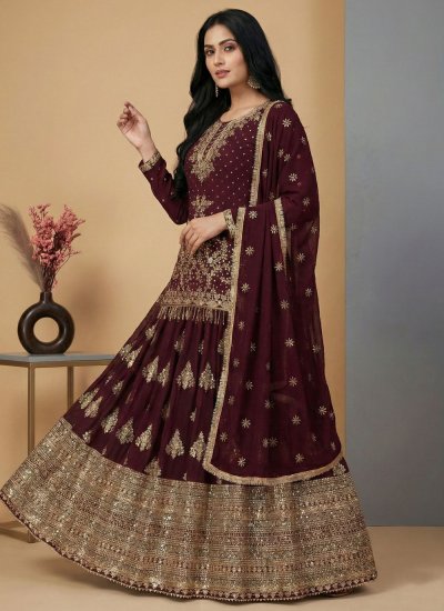 
                            Elegant Embroidered Maroon Silk Readymade Lehenga Choli
