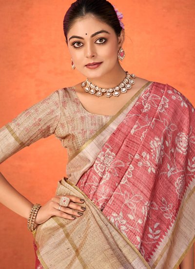 
                            Elite Jacquard Work Pink Silk Contemporary Saree