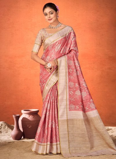 Elite Jacquard Work Pink Silk Contemporary Saree