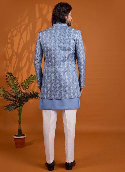 
                            Embroidered Art Silk Indo Western in Aqua Blue Colour