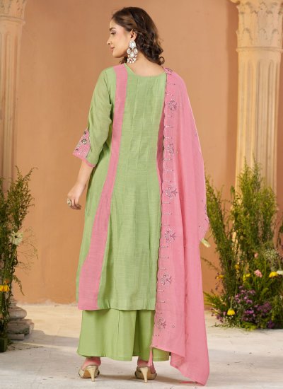 
                            Embroidered Chanderi Trendy Salwar Kameez in Green