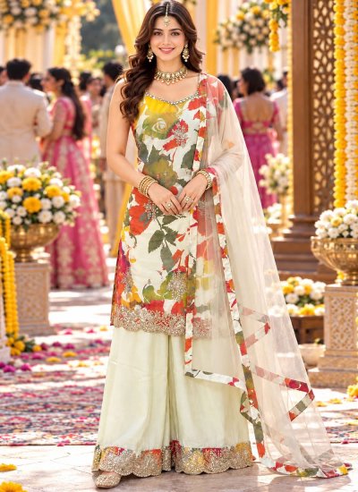 Embroidered Chinon Readymade Salwar Kameez in Multi Colour