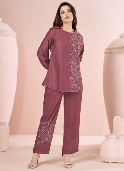 Embroidered Cotton Designer Kurti in Rust Colour