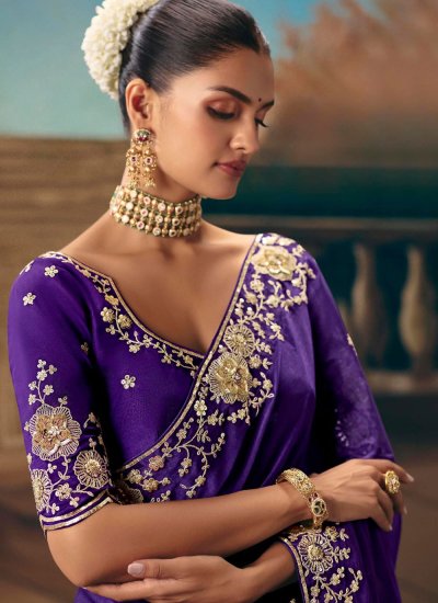 
                            Embroidered Fancy Fabric Contemporary Saree in Purple