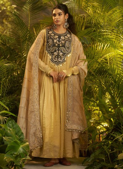 Embroidered Organza Gown  in Beige