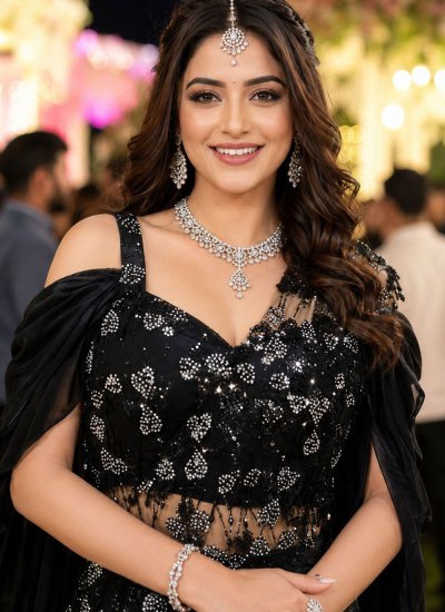 
                            Embroidered Satin Contemporary Saree in Black Colour