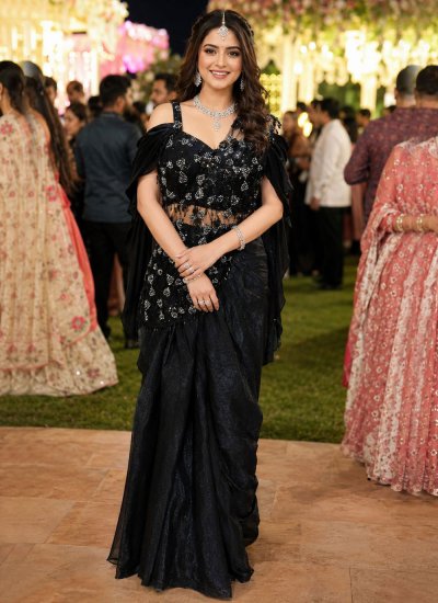 Embroidered Satin Contemporary Saree in Black Colour