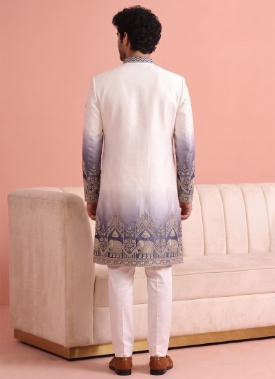
                            Embroidered Satin Indo Western in Purple and White Colour