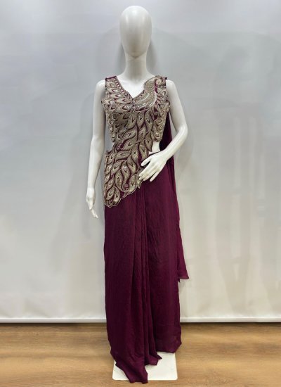 
                            Embroidered Silk Classic Saree in Wine Colour