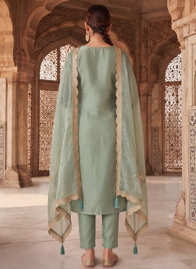 
                            Embroidered Silk Salwar Kameez in Sea Green Colour
