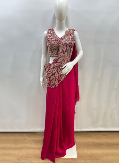 
                            Embroidered Silk Trendy Saree in Rani Colour