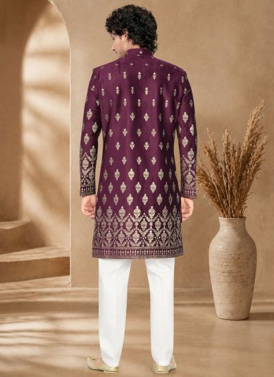 
                            Embroidered Velvet Indo Western in Wine Colour