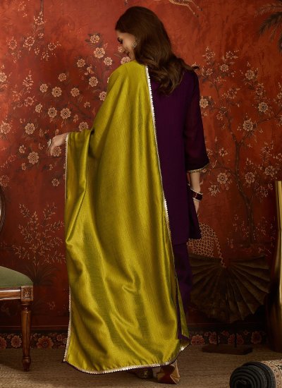 
                            Embroidered Vichitra Silk Palazzo Salwar Suit in Purple Colour