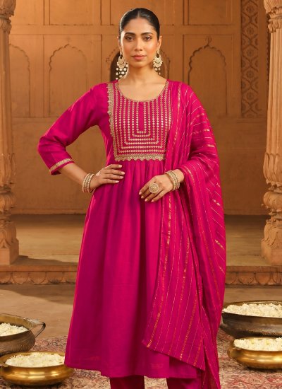 
                            Embroidered Viscose Salwar Suit in Pink Colour